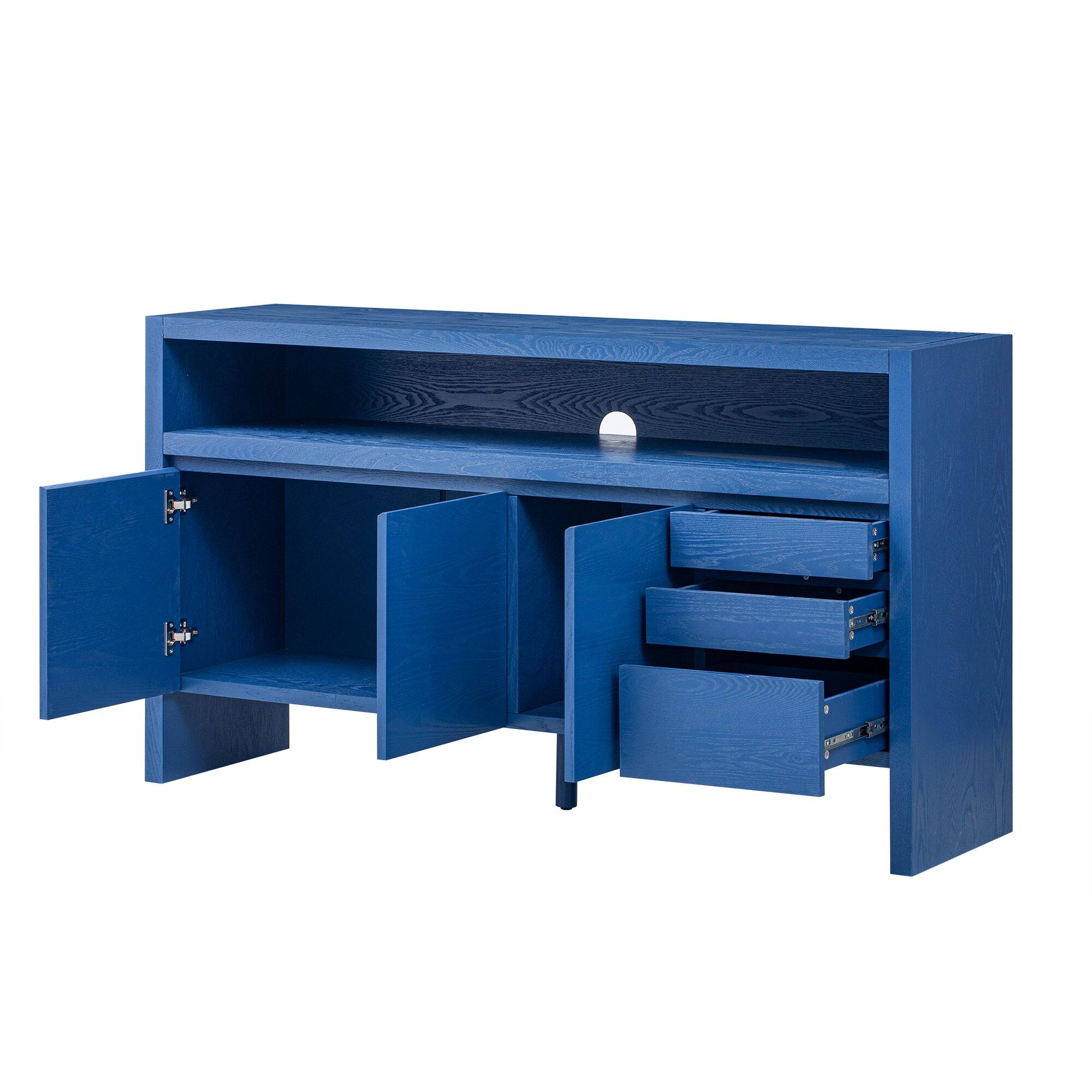 Alt View 5. Boyel Living - 60-Inch Modern 3-Door Sideboard with Drawers and Shelf - Versatile Ash Wood Storage Cabinet in Navy Blue - Blue.