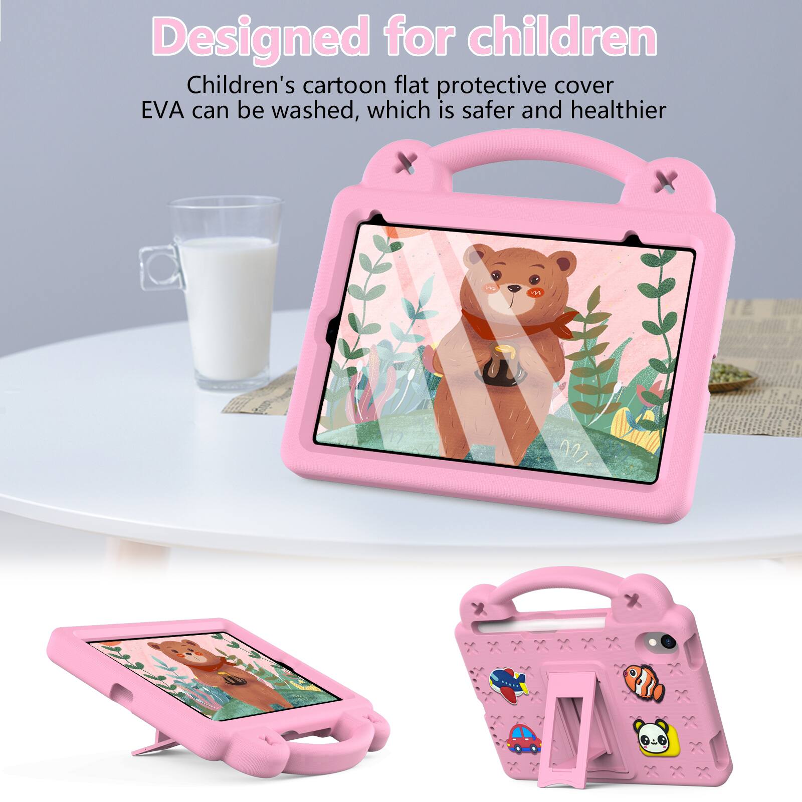 Designed for children  
Children's cartoon flat protective cover EVA can be washed, which is safer and healthier