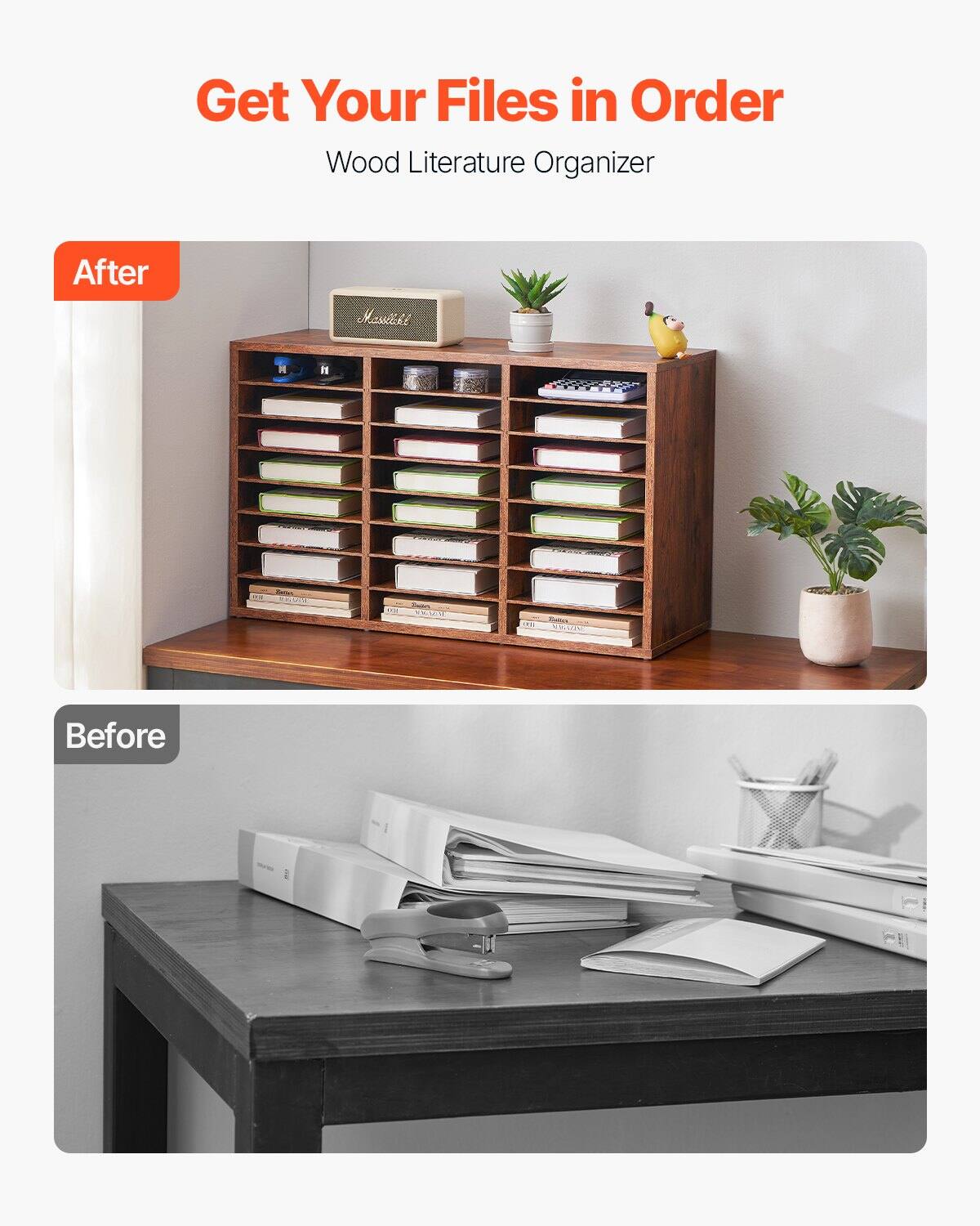 Get Your Files in Order  
Wood Literature Organizer  

After  
Before