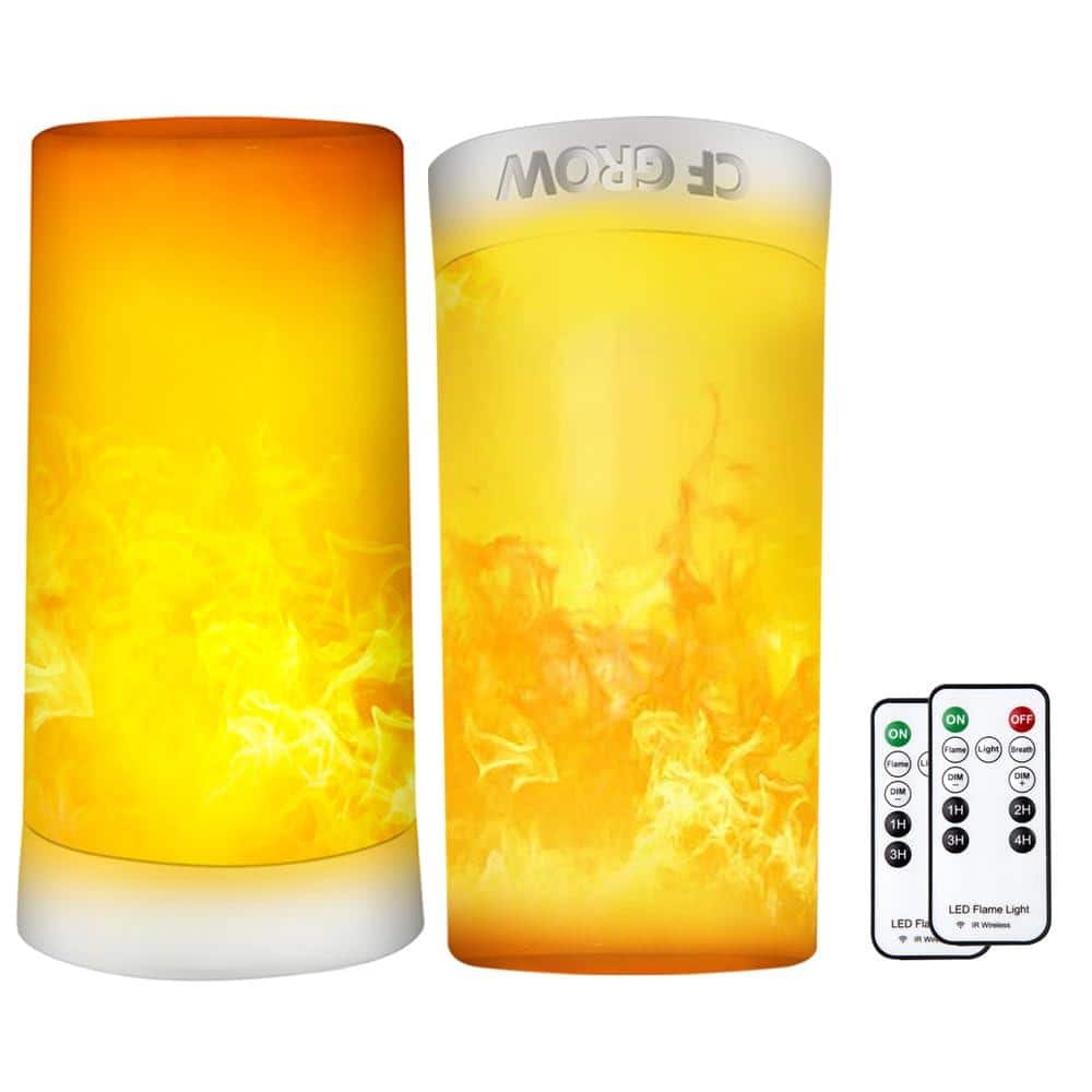 Dazzling Pops - LED Flame Effect Light USB Rechargeable Outdoor Flame Table Lamp Waterproof Dimmable Modes Lantern 【flame - Orange Remote control style-2PCS