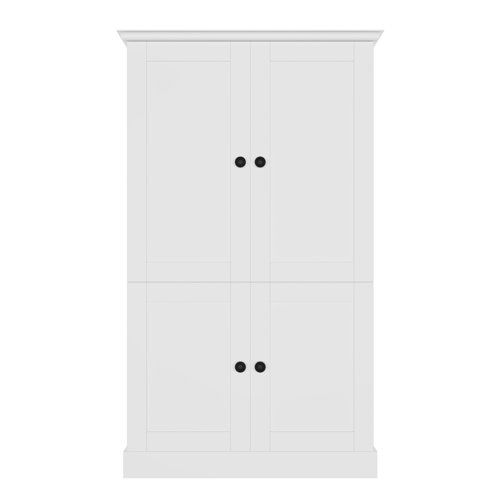 Back. Whisen - 42" W Kitchen Pantry Cabinet, Large Freestanding Storage Hutch with Workstation, Drawers & Wine Racks - White.