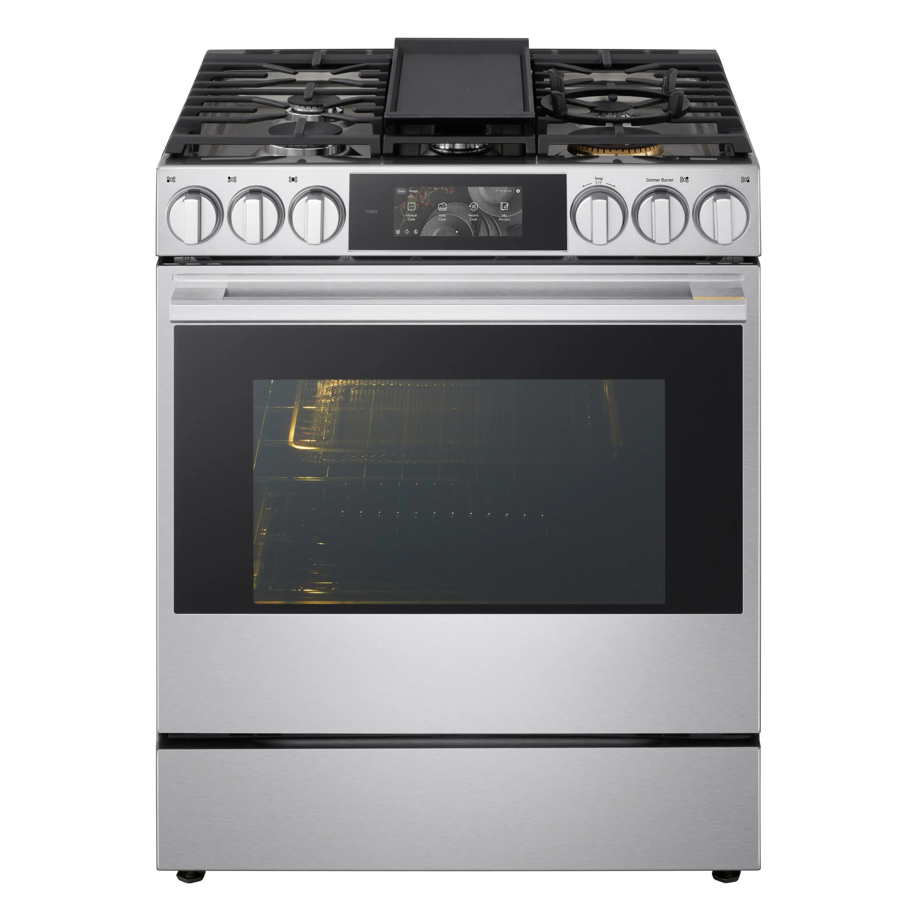 Front. LG - SIGNATURE 6.3 Cu. Ft. Slide-In Gas True Convection Range with EasyClean, Color LCD Display and Smart AI Gourmet Camera - PrintProof Stainless Steel.