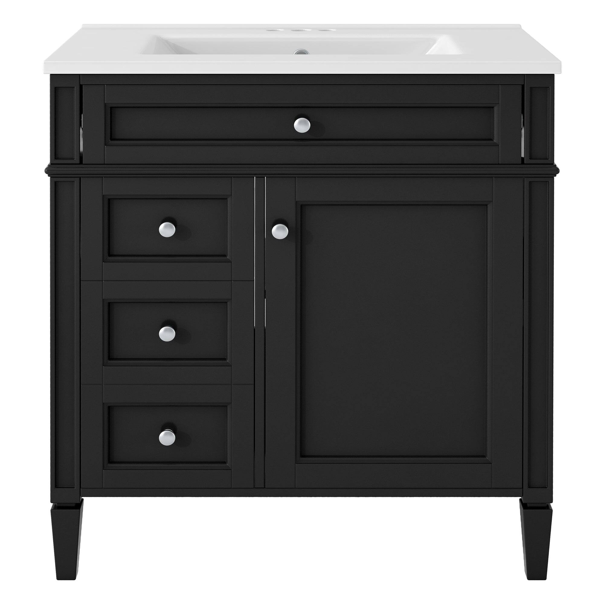 Boyel Living - 30 Inch Bathroom Vanity with Sink Modern Storage Cabinet with 2 Drawers and Tip Out DrawerBlack - Black