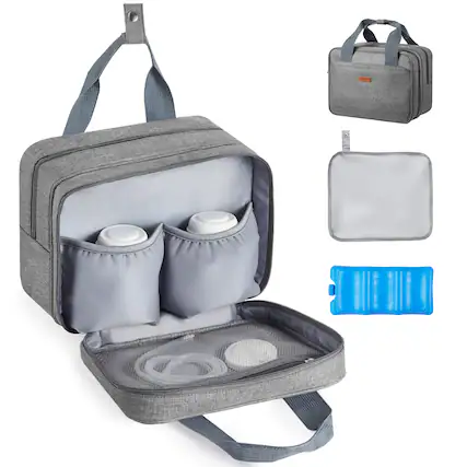 Front. VEVOR - Wearable Breast Pump Bag, Breast Feeding Bag with Ice Pack, Fits for M5/M6, Pumping Accessories & Breastmilk Storage - Light grey.