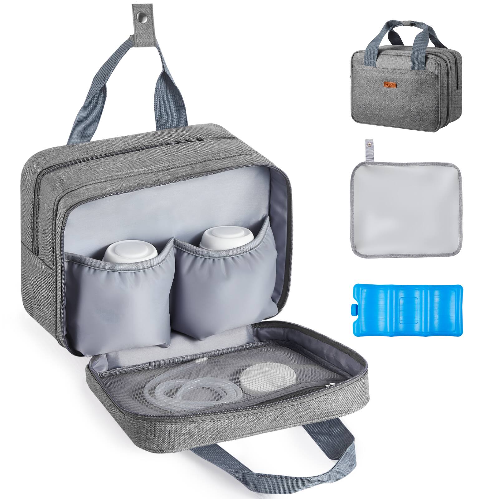 Front. VEVOR - Wearable Breast Pump Bag, Breast Feeding Bag with Ice Pack, Fits for M5/M6, Pumping Accessories & Breastmilk Storage - Light grey.