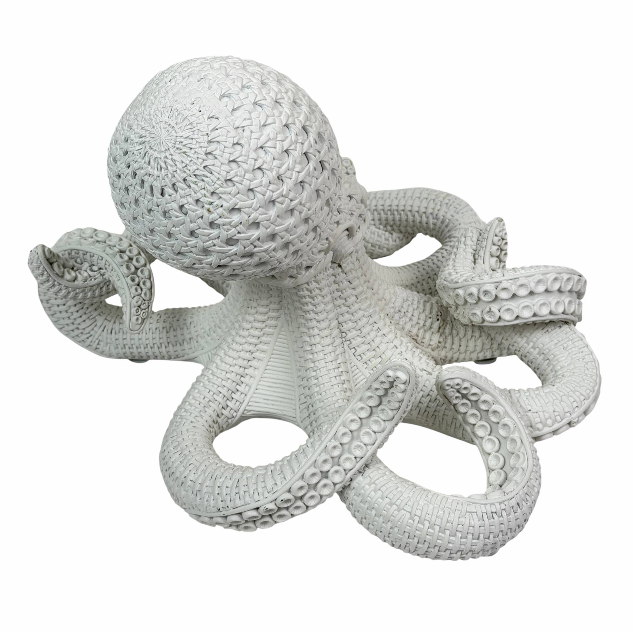 Alt View 2. Fancy That - White Wicker Look Resin Octopus Statue 13 Inch Coastal Tabletop Decor - White.