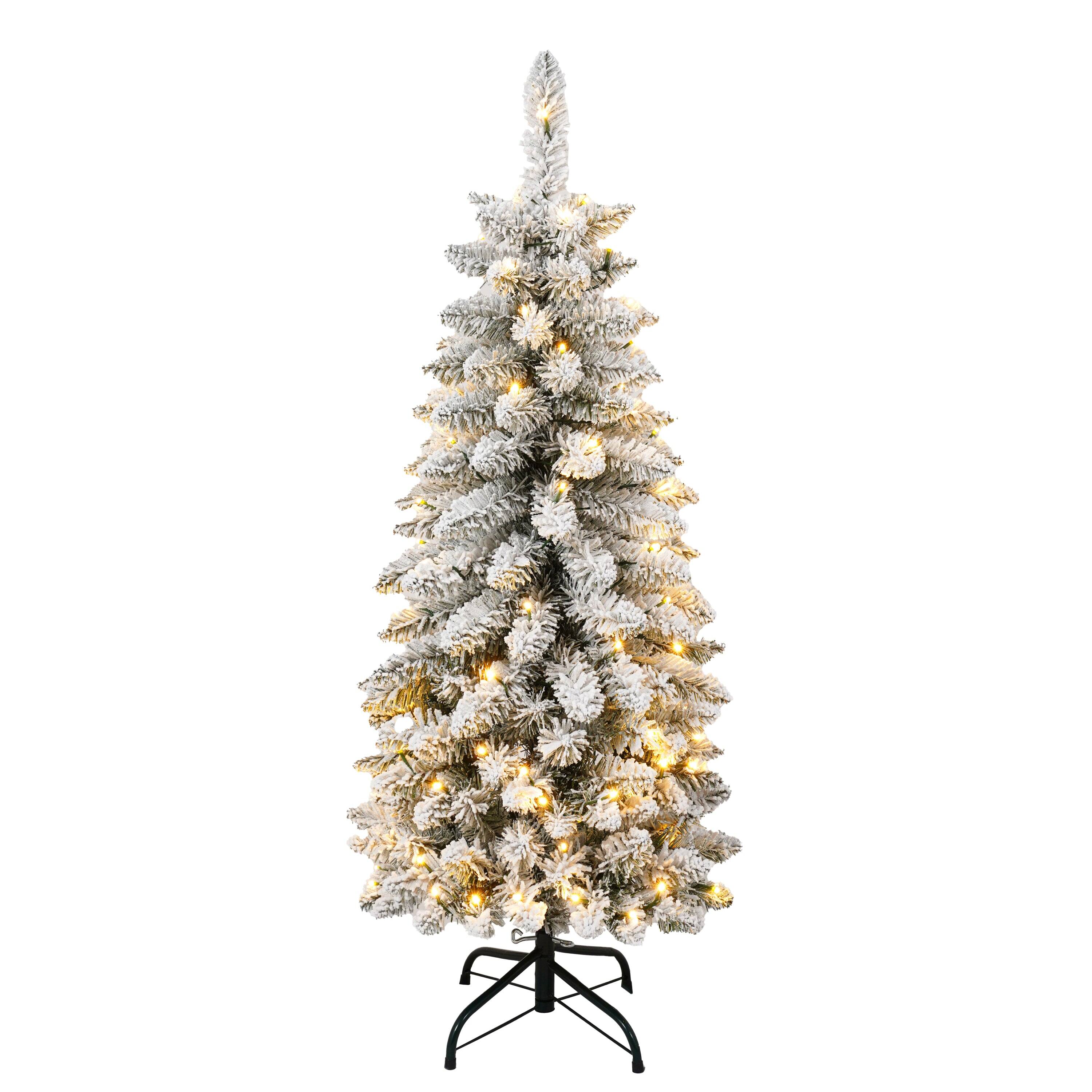 Alt View 7. Hivvago - 3 Pcs Flocked Artificial Christmas Tree Set with Lights, 4ft 5ft 6ft Christmas Snow Tree Set - Green,White.
