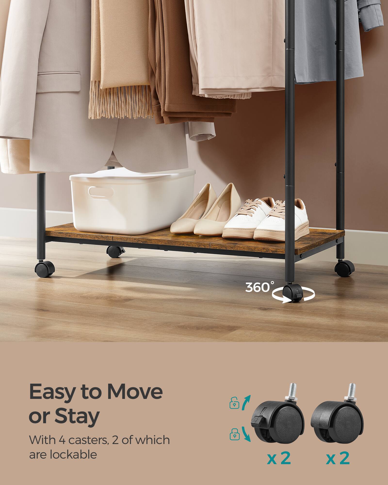 360° Easy to Move or Stay

With 4 casters, 2 of which are lockable

x2 x2