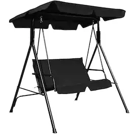 Costway - Loveseat Patio Canopy Swing Glider Hammock Cushioned Steel Frame Outdoor - Black