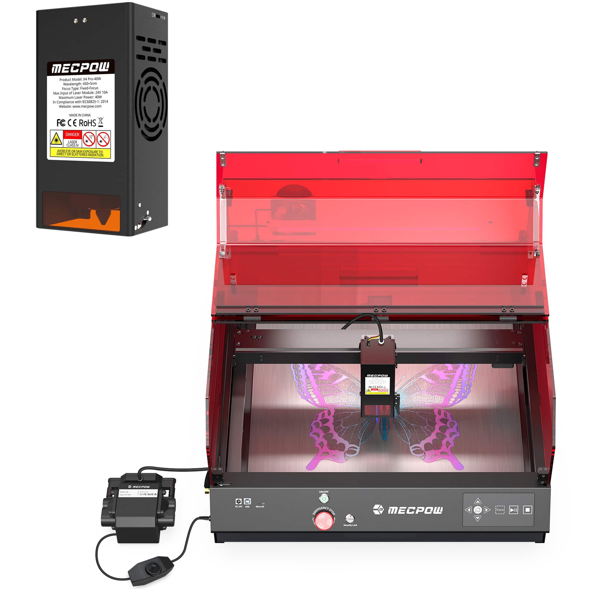 Mecpow - X4 Pro 22W Laser Engraver & B40W Laser Module Combo Set, High-Speed Cutting & Precision Engraving for Wood Metal Acrylic