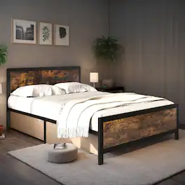Kadyn - Platform Bed Frame, Bedroom Bed Frame,Metal Bed Frame with Headboard and Footboard-Full Size - Brown