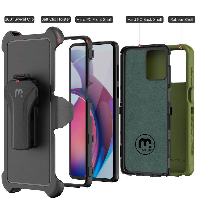360 Swivel Clip, Belt Clip Holster, Hard PC Front Shell, Hard PC Back Shell, Rubber Shell, MYBAT PRO 5G-2023-31N1