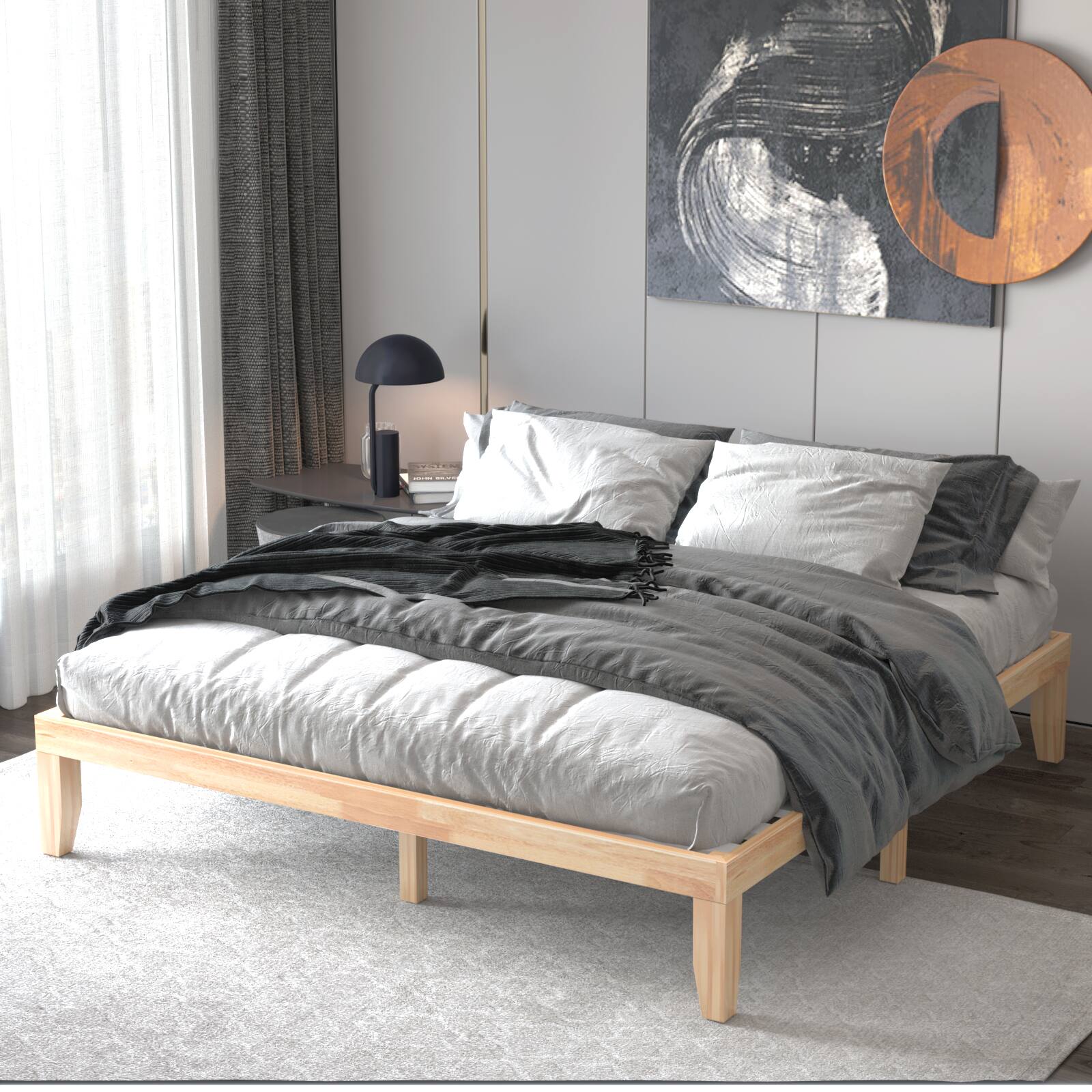 Alt View 1. Costway - Costway King Size 14" Wooden Bed Frame Mattress Platform Wood Slats Support - Natural.