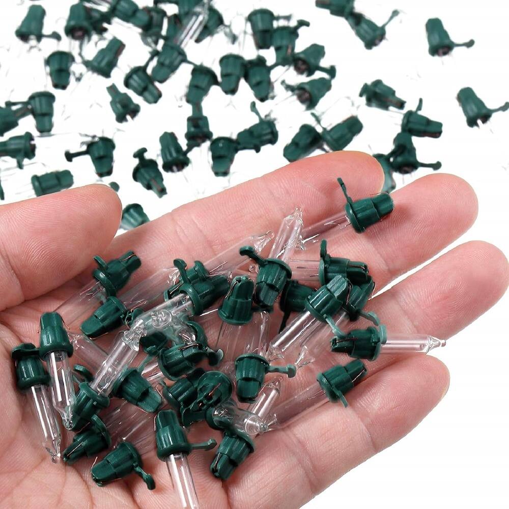 Back. PARKER SLATER - 60 Count 2.5V Mini Christmas Tree Replacement Bulbs, Warm White with Green Base.