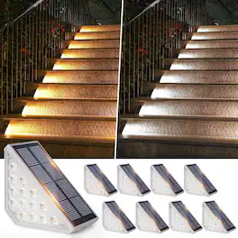 Nordic Hygge - 8-Pack Solar Stair Lights Outdoor Waterproof, 2-in-1 LED Warm White and Cool White Solar Powered Step Light, IP67 Auto - Warm White + Cool White