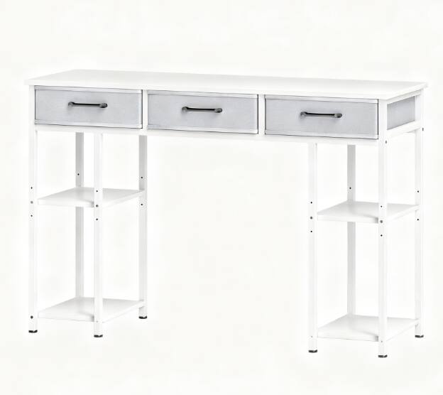 Angle. TinyHomie - Small Computer Desk Writing Desk with Fabric Drawers For Home and Office - White.