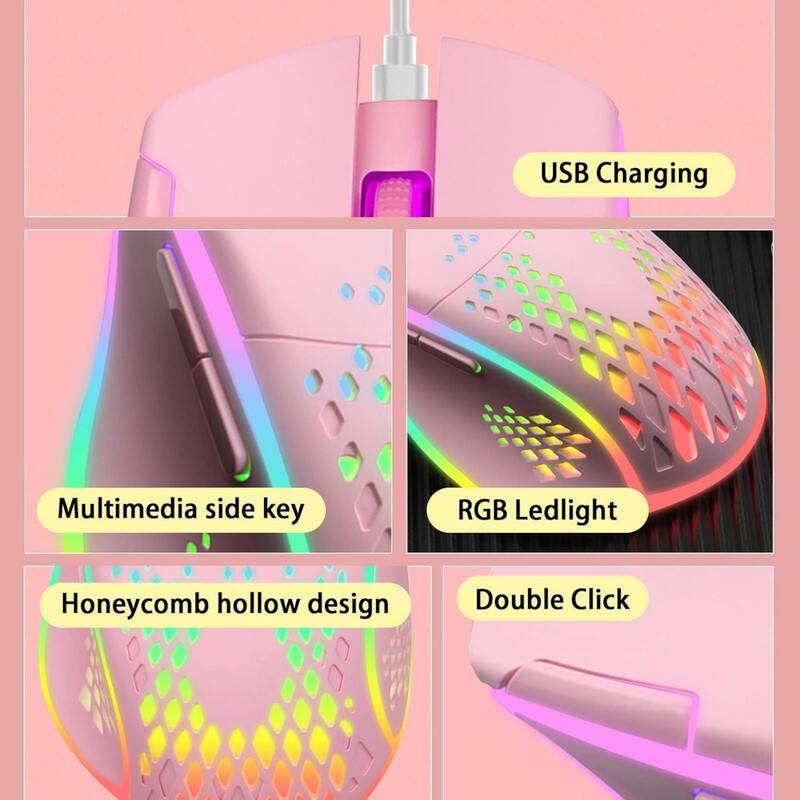 USB Charging  
Multimedia side key  
RGB Ledlight  
Honeycomb hollow design  
Double Click