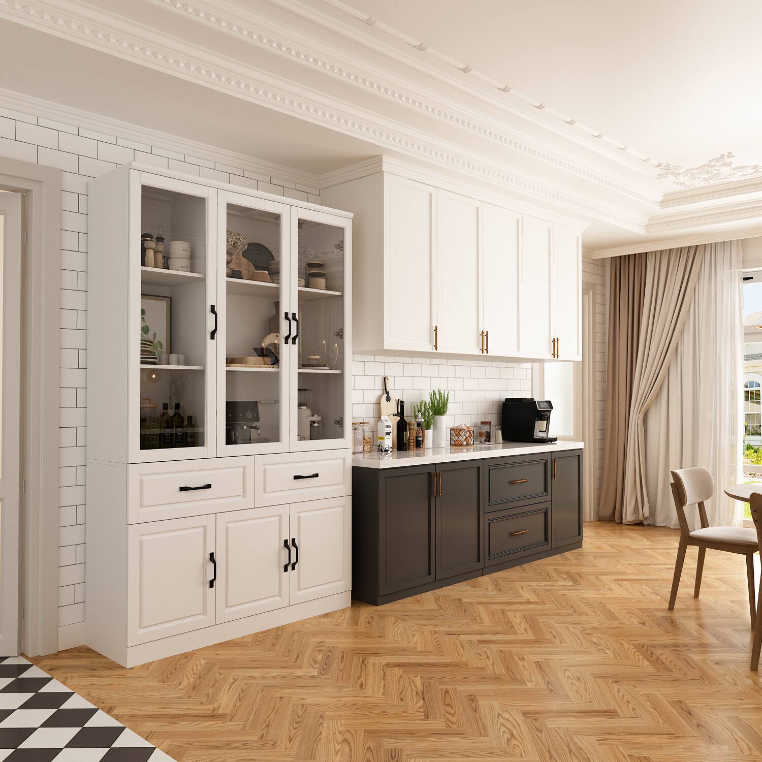 Alt View 9. FUFU & GAGA - FUFU&GAGA Tempered Glass - Door Buffet Cabinet: Silent Slides for Dining Room Storage Pantry - White.