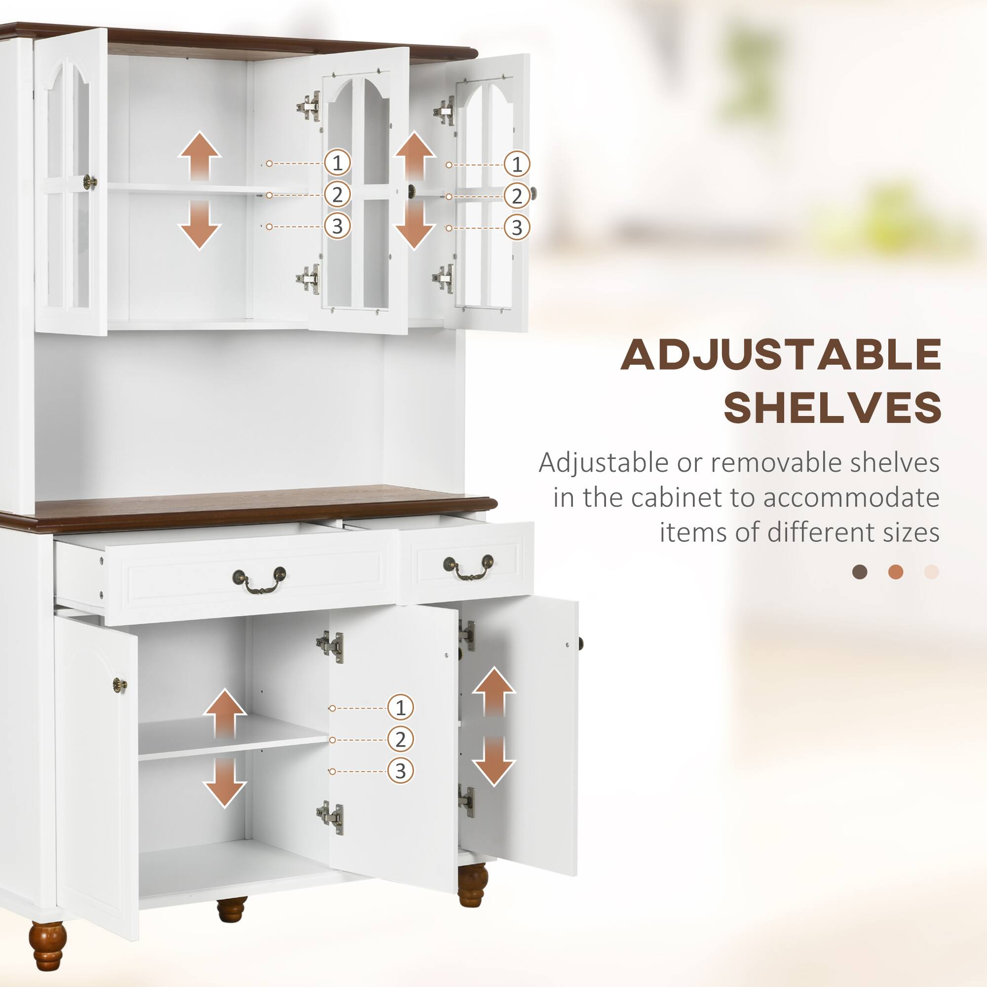 ADJUSTABLE SHELVES

Adjustable or removable shelves in the cabinet to accommodate items of different sizes

1 2 3
1 2 3