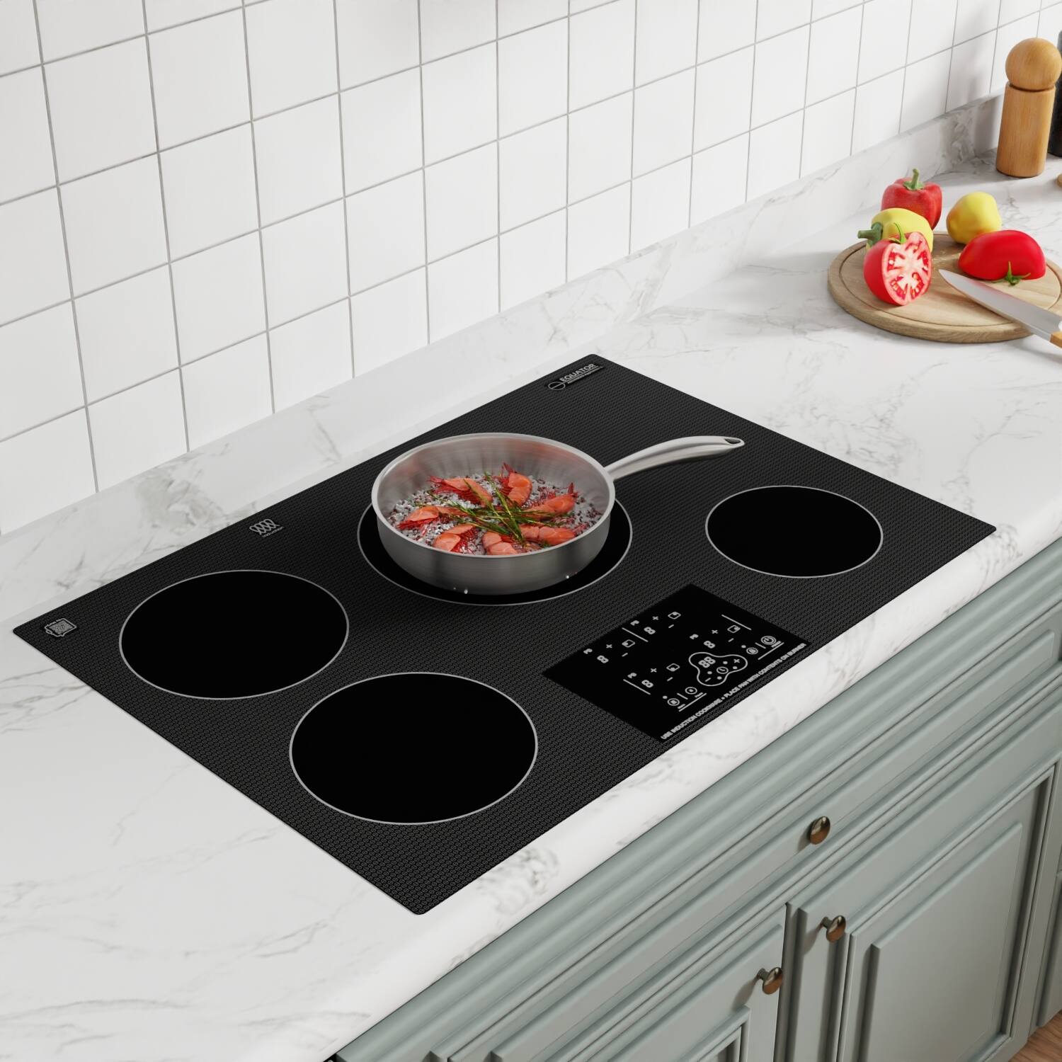 Left. Equator - Equator 30" Built-In/Freestanding | 4 Burner Induction Electric Cooktop POWER BOOST  | Auto Power Sharing  220V - Black.