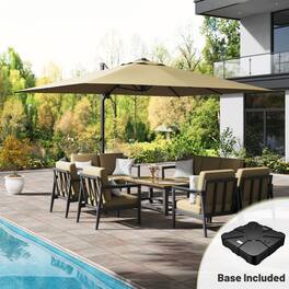 Mondawe - 10*13ft Large Patio Cantilever Umbrella Square with LED Light Panel and Base - Tan