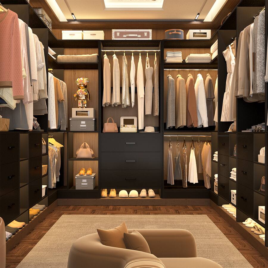 Aheaplus 88.8'' With U Shaped Closet System, Walk in Wardrobe System ...