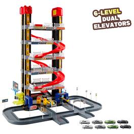Topteng - 6-Story Parking Garage Toy with Elevator & 8 Cars - Gas Station, Car Wash Playset for Toddler/Kid Imaginative Play
