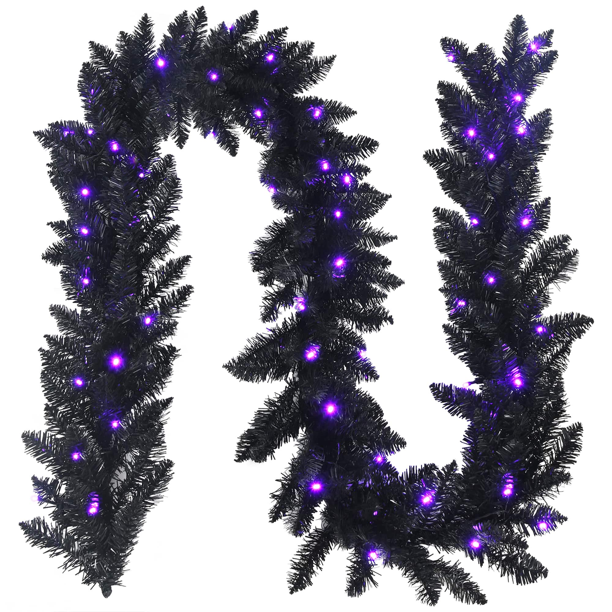 Costway - 9ft Pre-lit Christmas Halloween Garland w/ 50 Purple LED Lights - Black