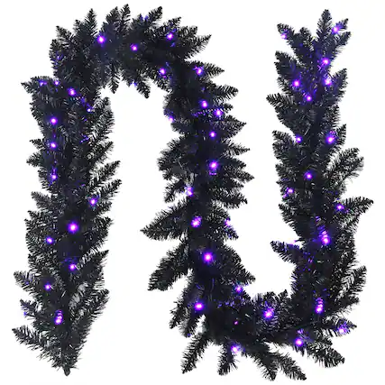 Front. Costway - 9ft Pre-lit Christmas Halloween Garland w/ 50 Purple LED Lights - Black.