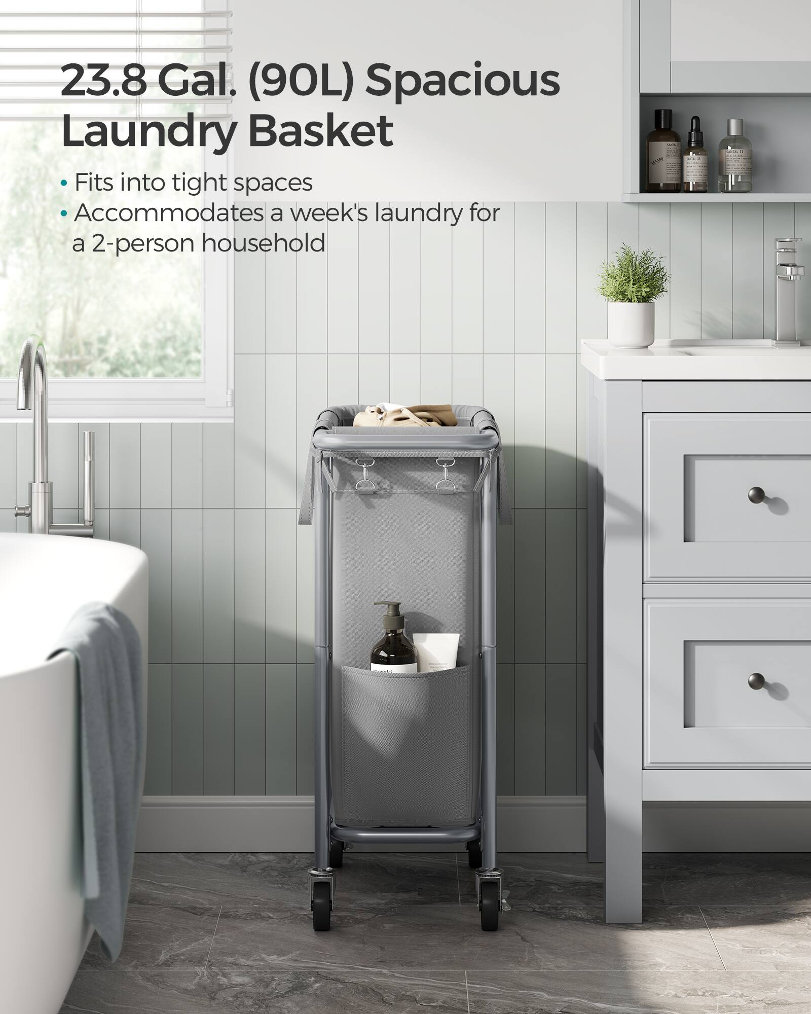 23.8 Gal. (90L) Spacious Laundry Basket

- Fits into tight spaces
- Accommodates a week's laundry for a 2-person household