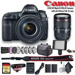 Canon - EOS 5D Mark IV DSLR Camera with 24-105mm f/4L II Lens (1483C010) W/Bag, Extra Battery Pro Bundle
