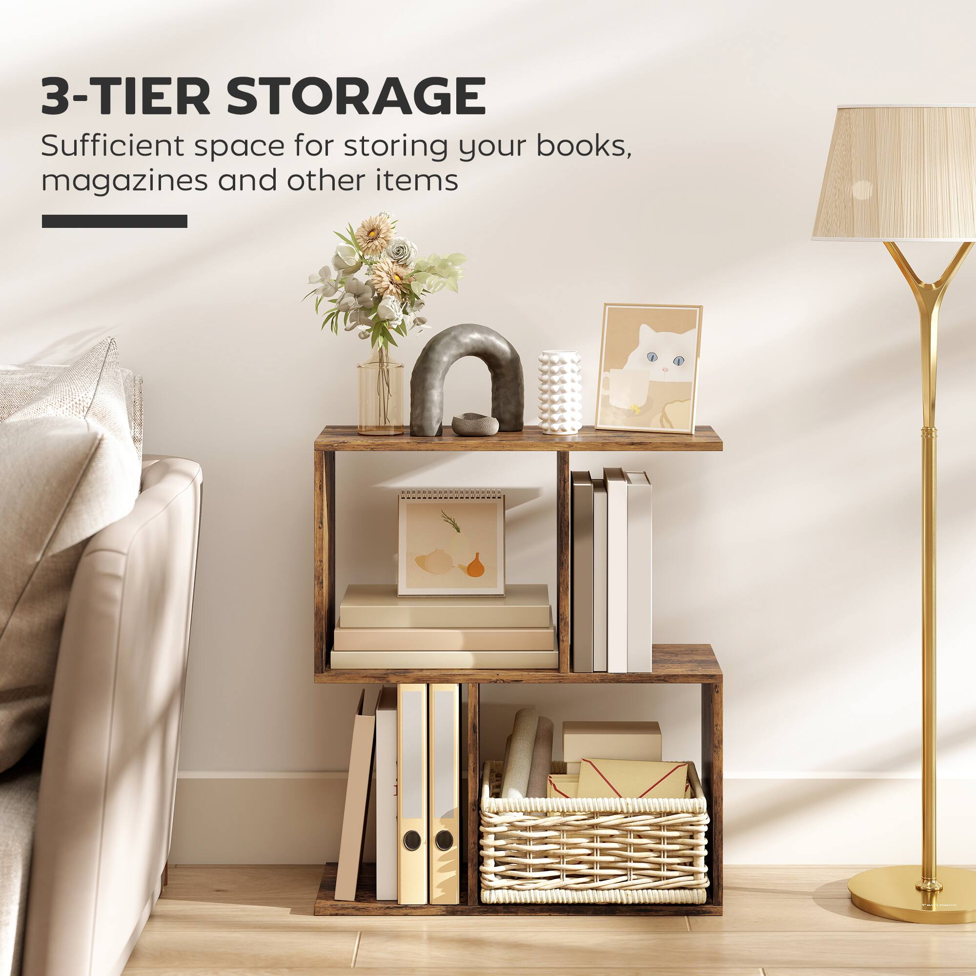 3-TIER STORAGE  
Sufficient space for storing your books, magazines and other items