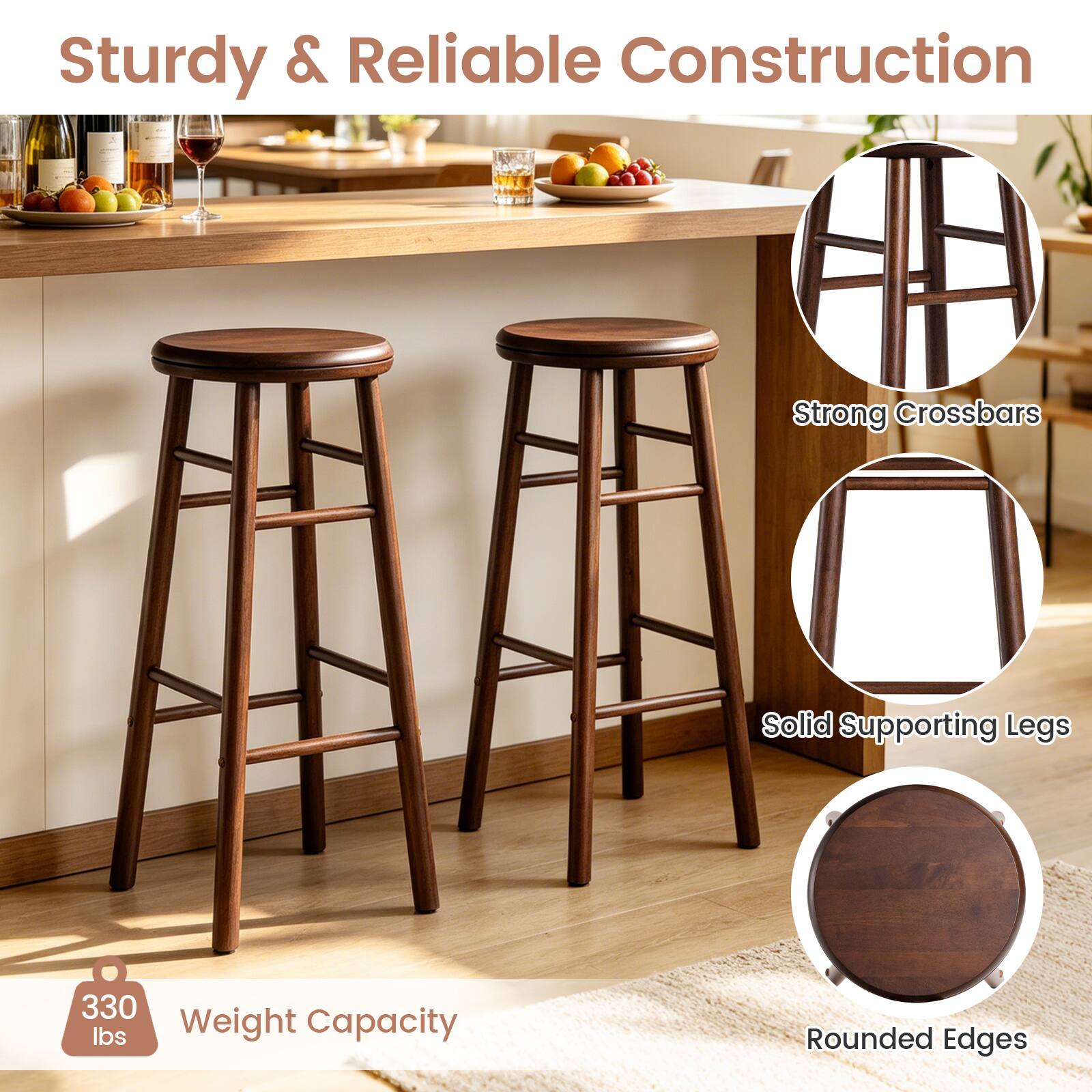 Sturdy & Reliable Construction  
Strong Crossbars  
Solid Supporting Legs  
330 lbs Weight Capacity  
Rounded Edges