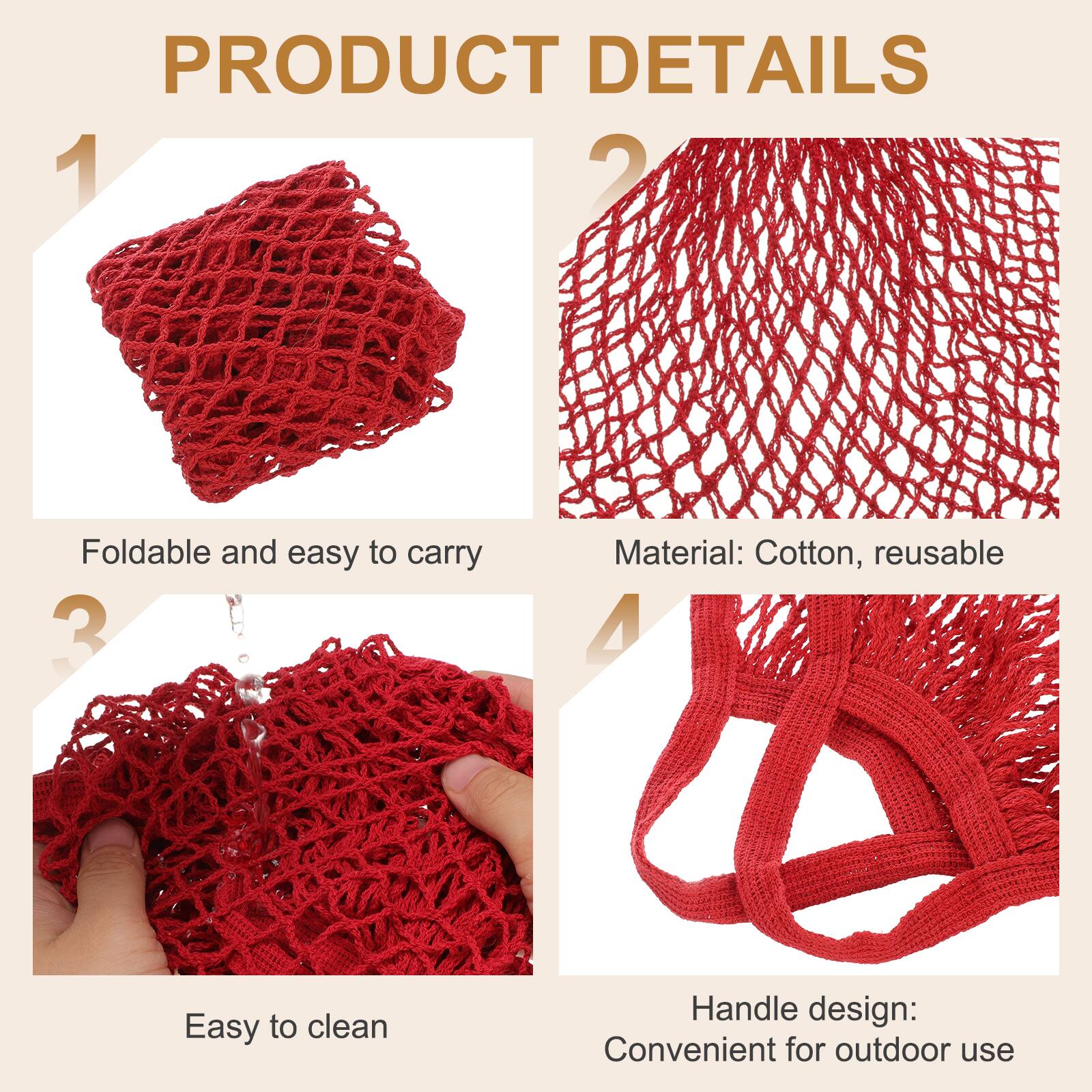 PRODUCT DETAILS

1. Foldable and easy to carry
2. Material: Cotton, reusable
3. Easy to clean
4. Handle design: Convenient for outdoor use