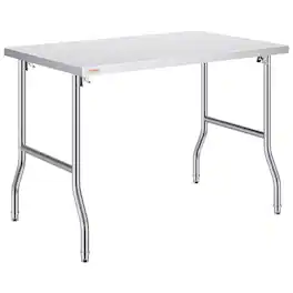 VEVOR - Folding Commercial Prep Table, 48 x 30 Inch Commercial Worktable Workstation, Heavy-duty Stainless Steel Folding Table - Silver