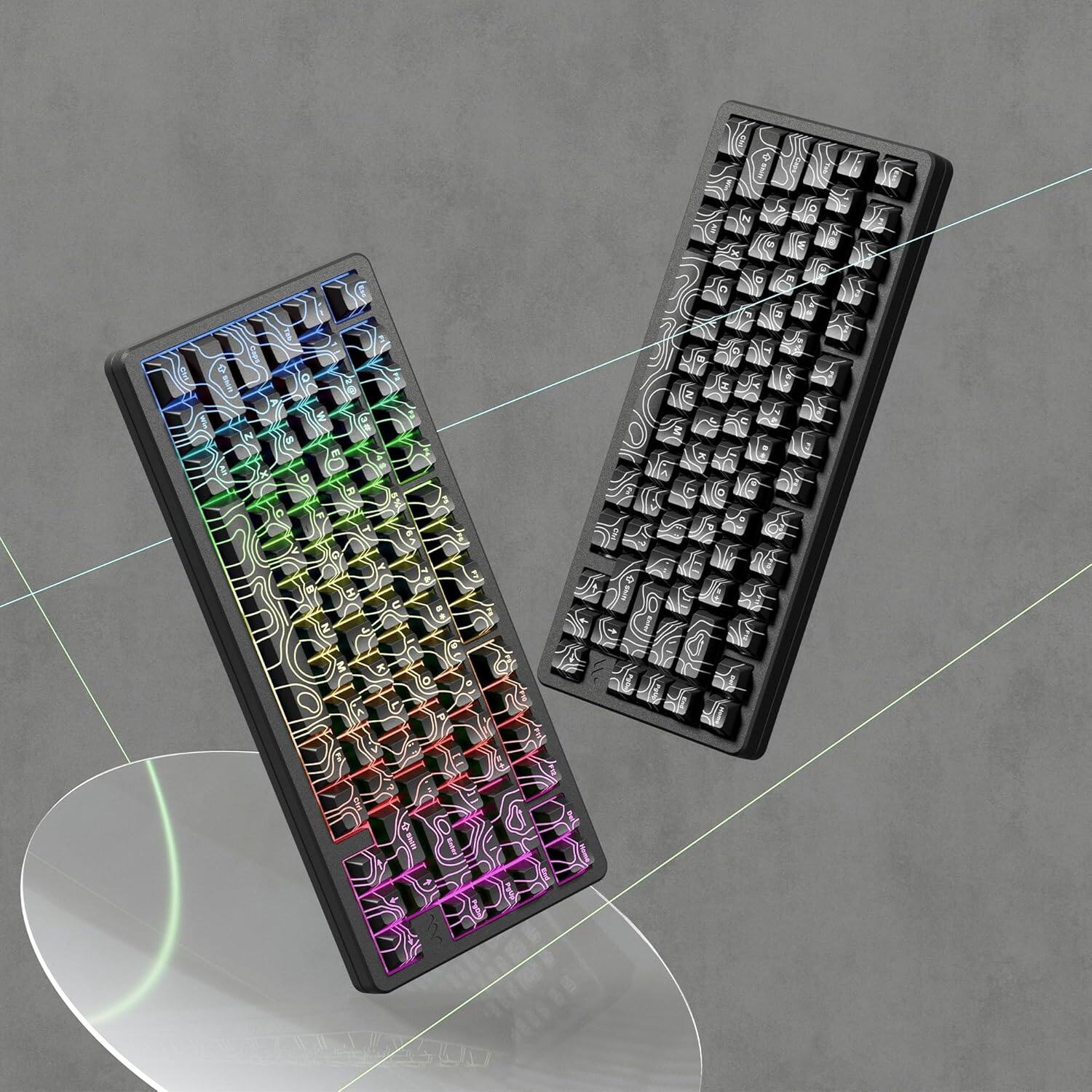 Back. Womier - Womier PBT Keycaps,Topographic Shine Through Cherry Profile Keycap for All US Layout Mechanical Keyboard - Black.