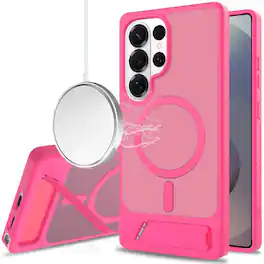 Kitcheniva - Case Magnetic Circle With Metal Kickstand And Tempered Glass For Samsung S26 Ultra - Hot Pink