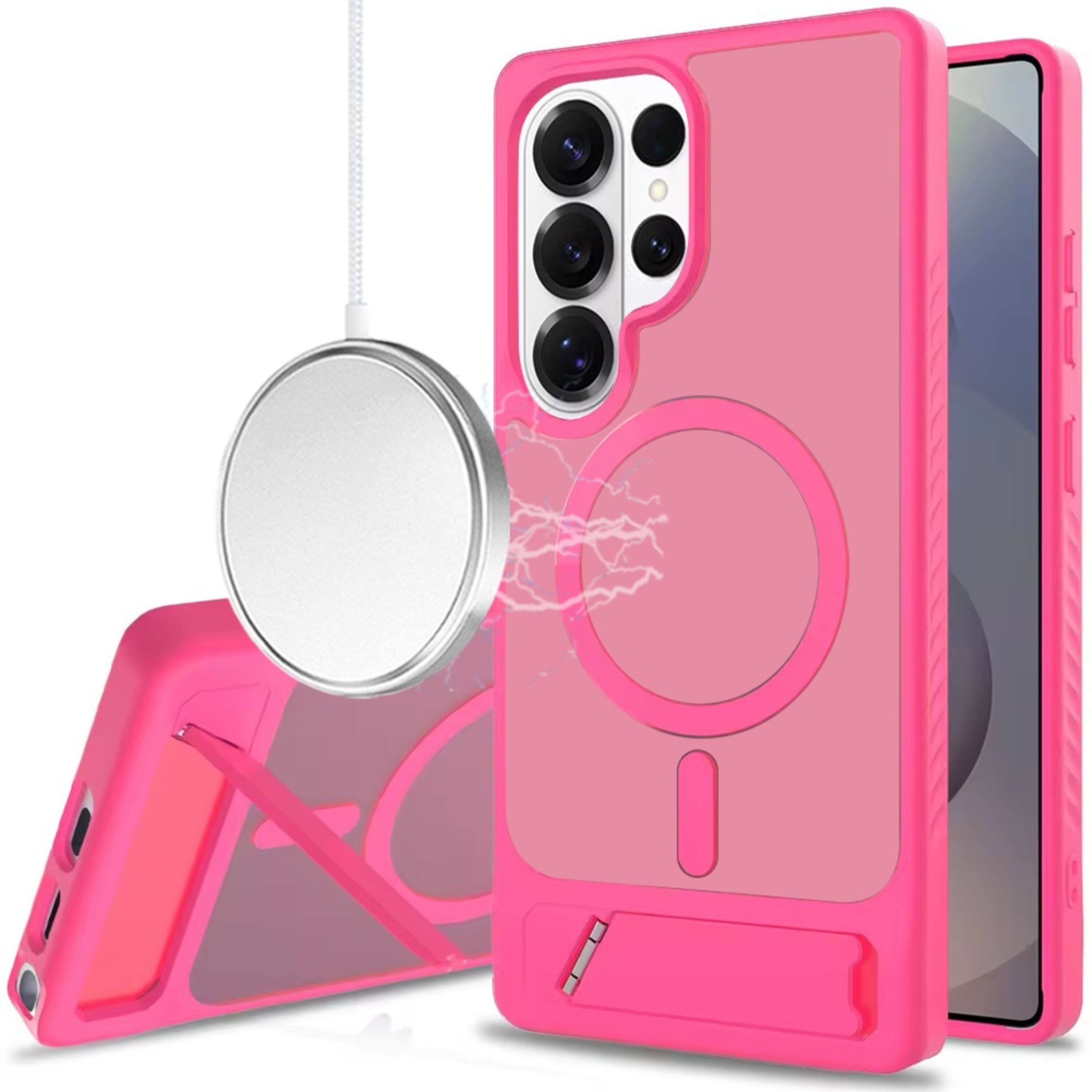Kitcheniva - Case Magnetic Circle With Metal Kickstand And Tempered Glass For Samsung S26 Ultra - Hot Pink
