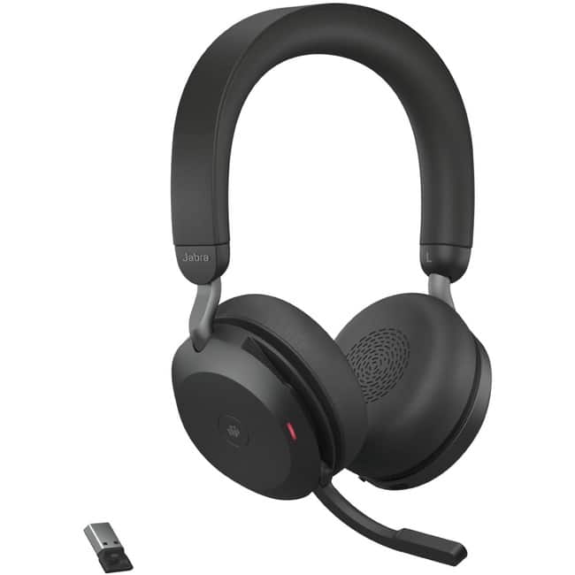 Jabra - Evolve2 75 Wireless On-ear Stereo Headset - USB-A - For MS Teams - With Charging Stand - Black - Binaural - Blue
