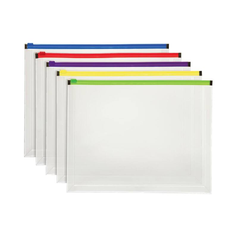 Front. Pendaflex - Poly Zip Envelope, Letter Size, Assorted, 5-Pack.