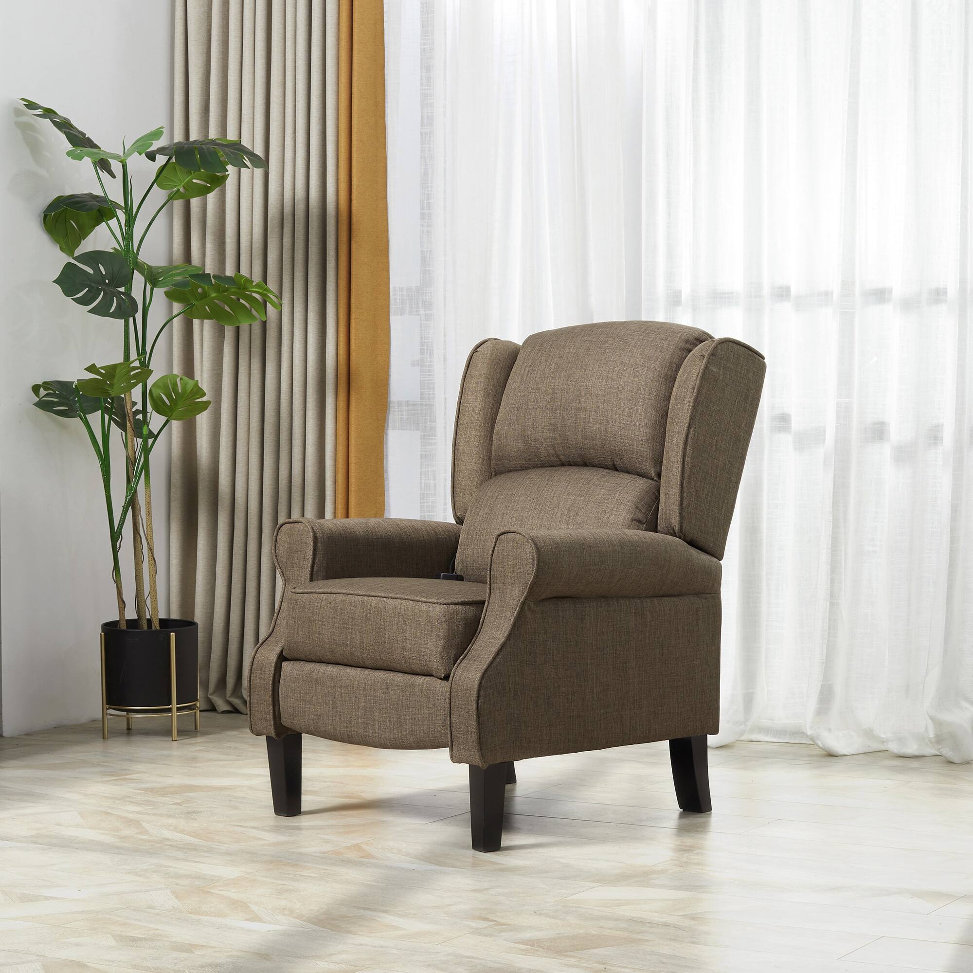 Angle. Homcom - Vibration Massage Recliner Chair for Living Room with Heat, Wingback Single Sofa, Modern Linen Fabric Push Back - Brown.