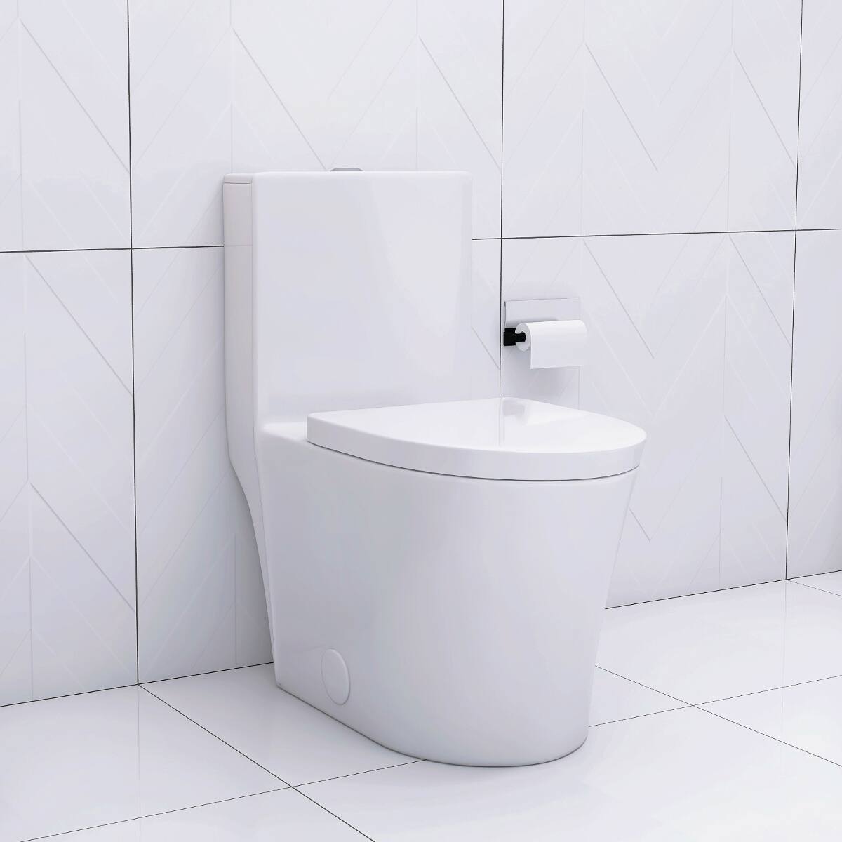 Alt View 2. Loheer - Loheer Elongated One Piece Toilet White Porcelain Modern Skirted Dual Flush Bathroom - White.