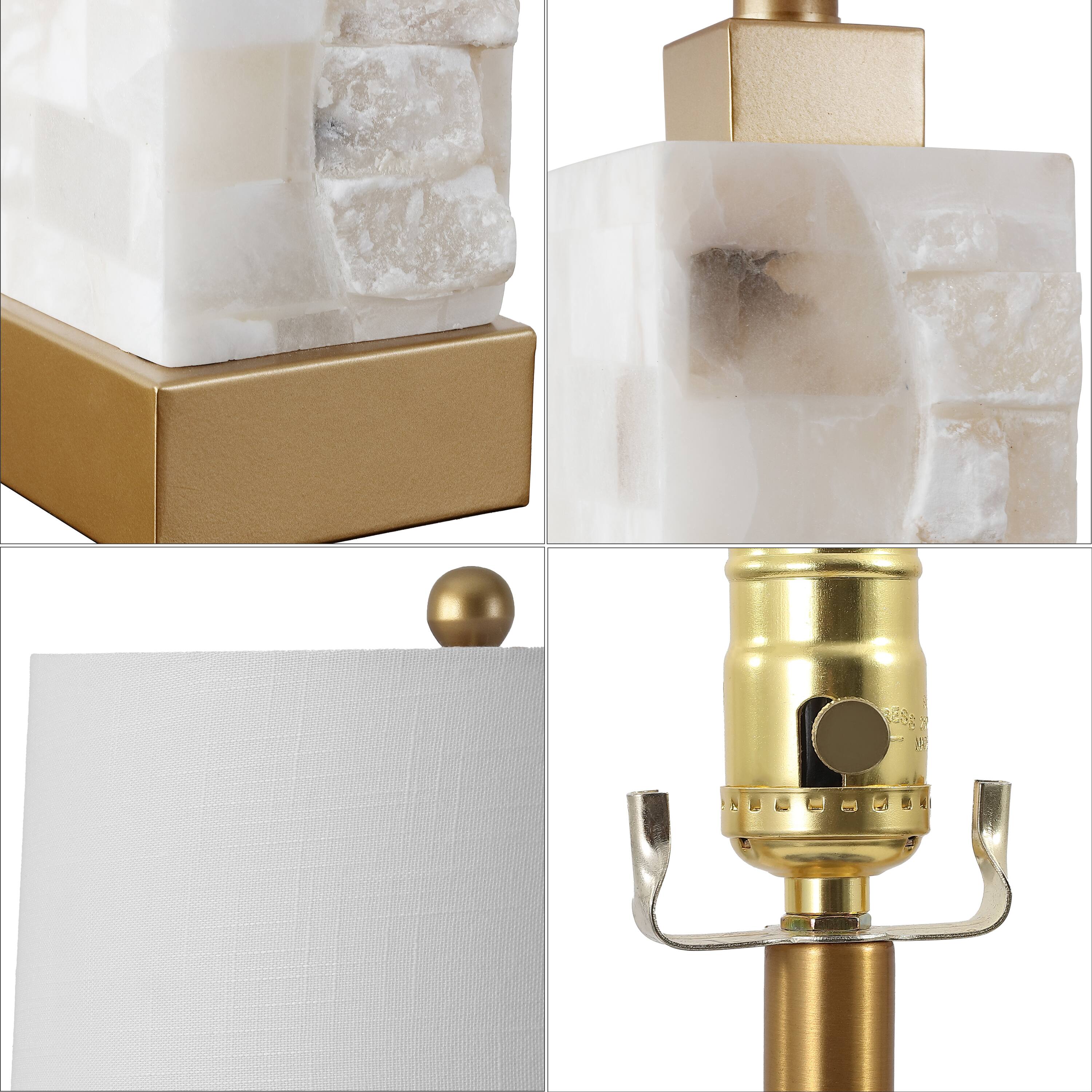 Alt View 4. Jonathan Y - Eloise 23" Coastal Glam Rectangular Alabaster/Metal LED Table Lamp with Nightlight Base, White/Gold Painting - White/Gold Painting.