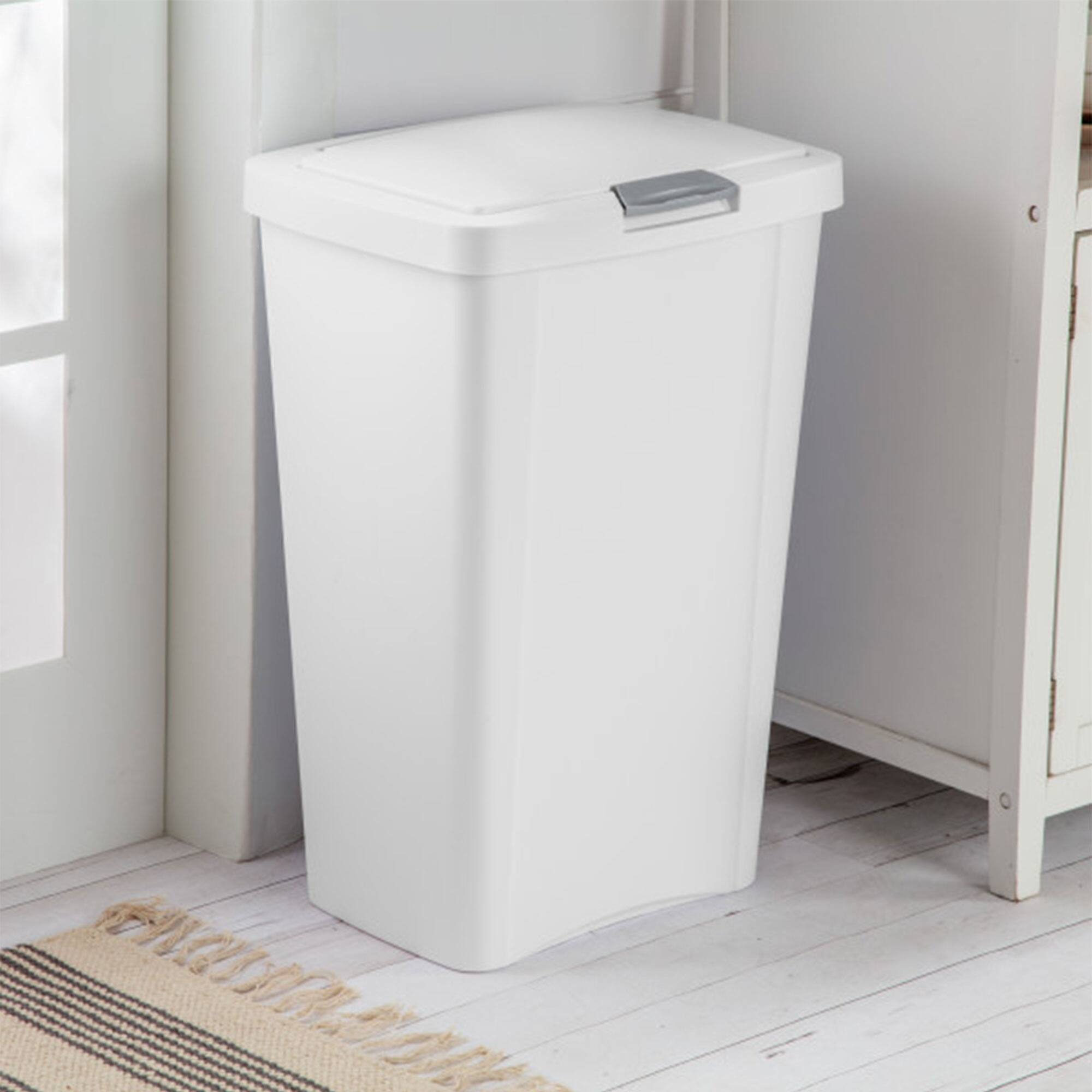 Alt View 3. Sterilite - Sterilite 13 Gallon TouchTop Wastebasket with Titanium Latch, White (4 Pack) - White.