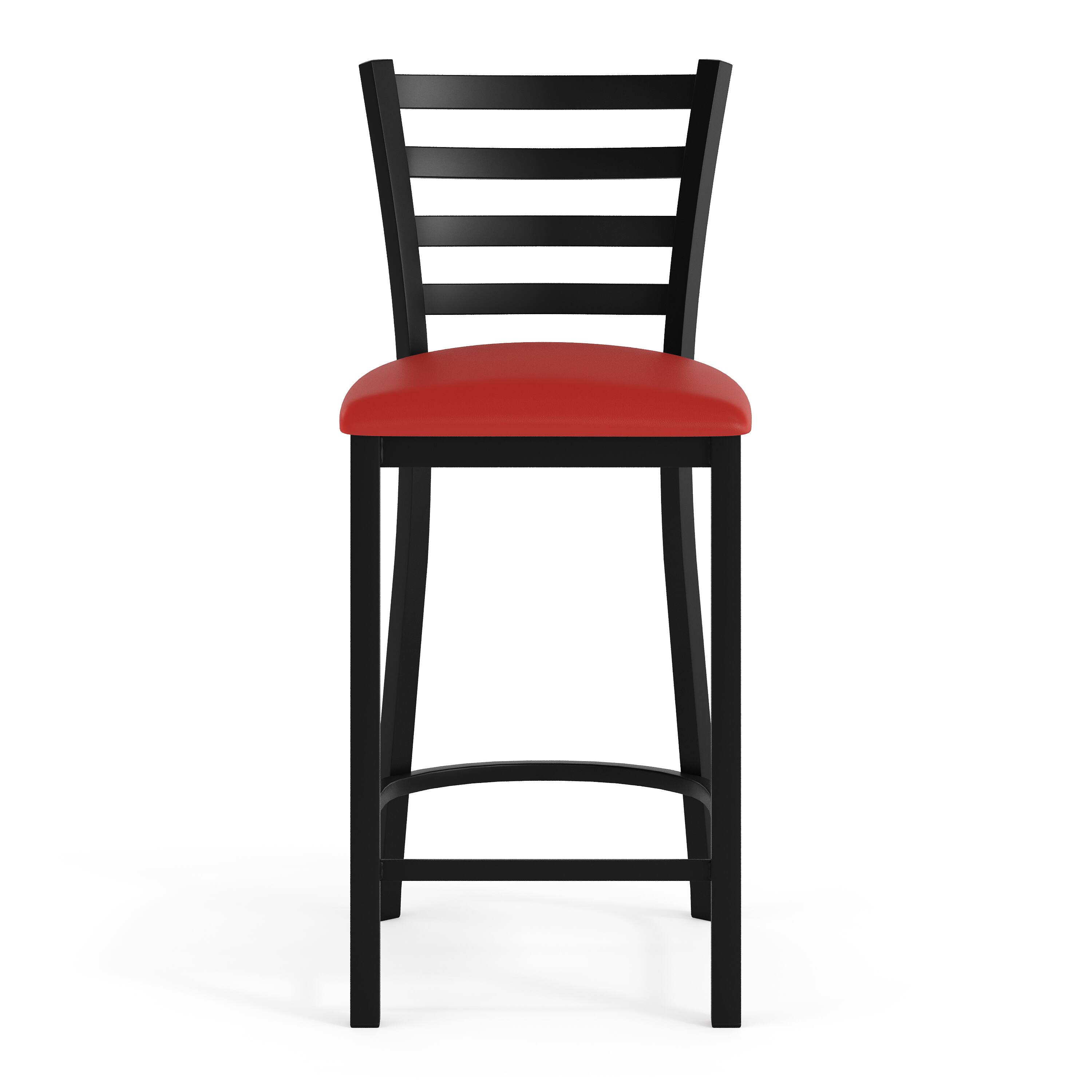 Alt View 9. Emma + Oliver - Ladder Back Metal Restaurant Counter Stool - Upholstered Seat - Red Vinyl Seat/Black Metal Frame.