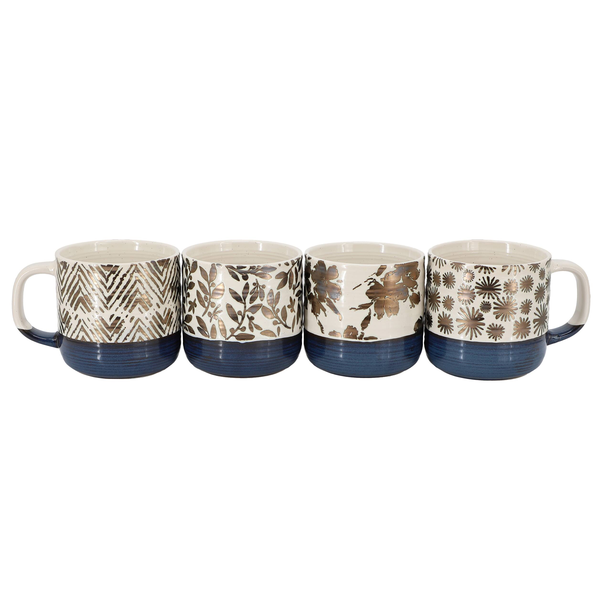Alt View 1. Gibson - Gibson Home Spruce Garden Assorted 4 Piece 17 Ounce Stoneware Mug Set in Blue - Blue.