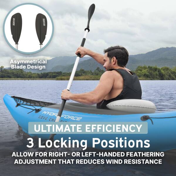 Asymmetrical Blade Design  
HYDA COVE CHI FORCE  
ULTIMATE EFFICIENCY  
3 Locking Positions  
Allow for right- or left-handed feathering adjustment that reduces wind resistance