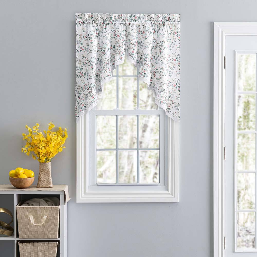 Front. Ellis Curtain - Ellis Country Floral Small Scale 1.5" Rod Pocket Floral Pattern with Ruffle Lace Edge Swag 58"x36" Multicolor - Multicolor.