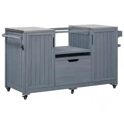 Front. Spaco - Spaco 67" Outdoor Kitchen Island Cart for Big Green Egg Grills, Teak Stainless Top, Drawer Storage, for Kitchen, Outdoor - Grey+Blue.