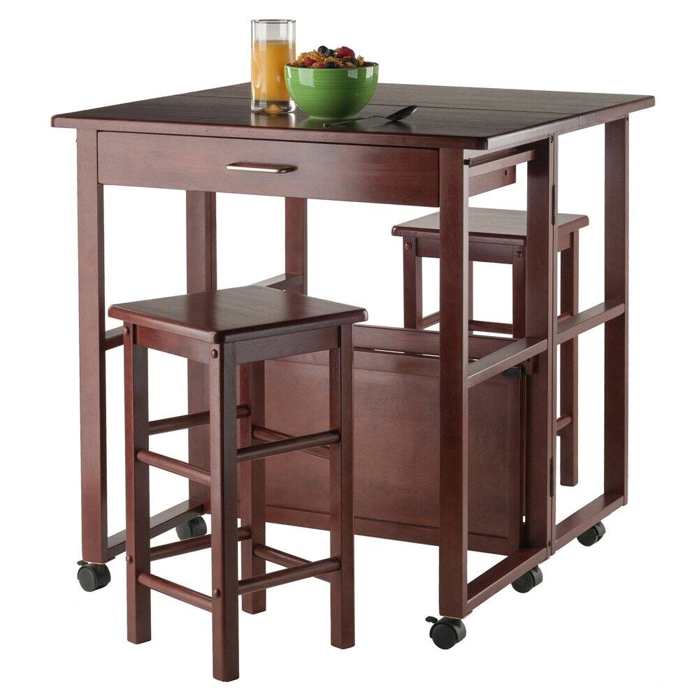 Angle. FurniFact - Walnut Folding Dining Table with Chairs – Small Table and Chairs - Walnut.